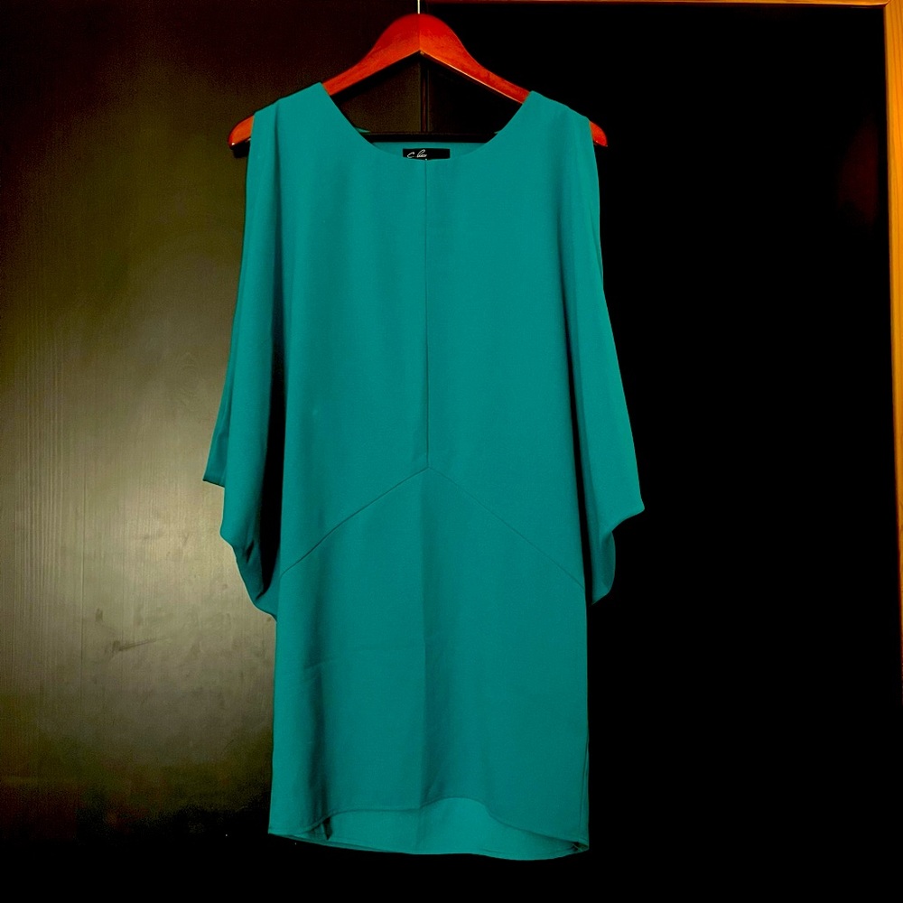Vibrant Modern Shift Drape Sleeve Dress